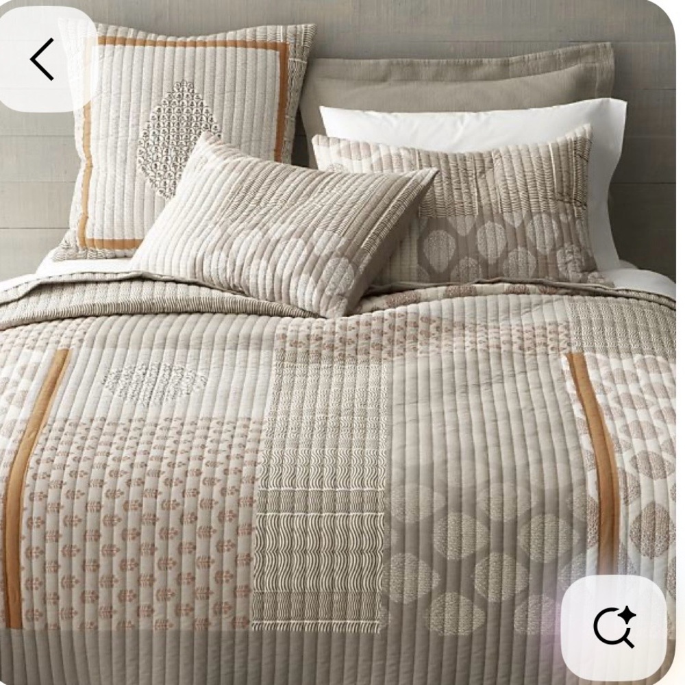Crate & Barrel Elegant Beige and Brown Quilted Bedding Set